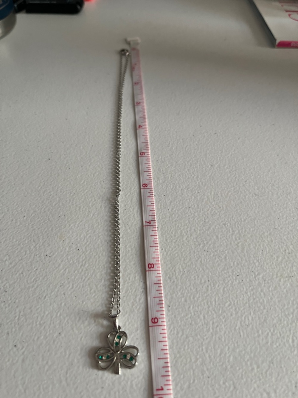 Silver Clover Pendant Necklace with Green Accents